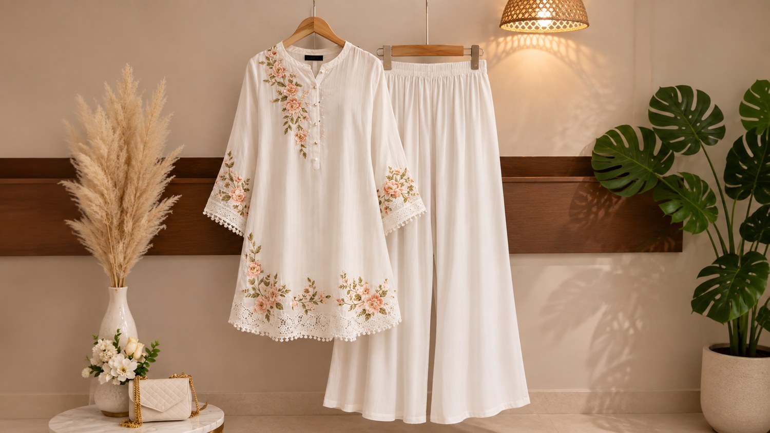 White embroidered ladies outfit from the Ideal Star Tailor website
